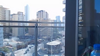 Sexy Video Game Enthusiast In Lingerie Shows Off On Balcony